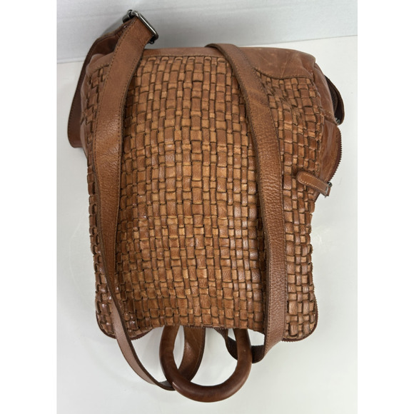 Vilenca Distressed Holland Emilia Woven Leather Backpack Purse Cognac Brown Boho - Picture 13 of 16